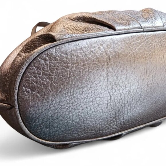 Tory Burch Thea Hobo Shoulder Bag – Metallic Pewter Pebbled Leather with Pom Pom - Picture 5 of 13